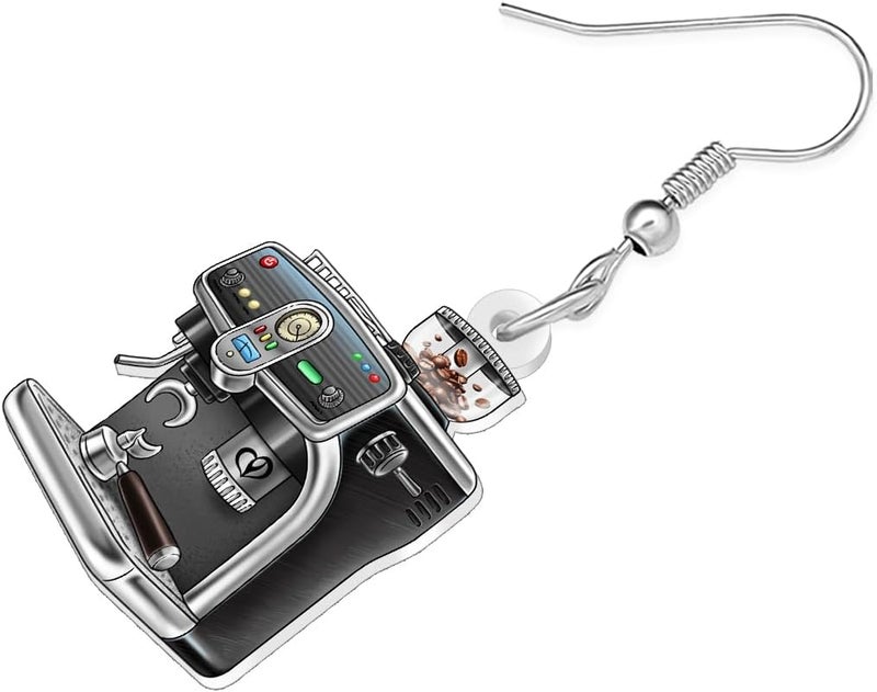 BONSNY Acrylic Dangling Novelty Fun Black Coffee Machine Earrings Hypoallergenic Designer Jewelry Gifts For Women - Image 4